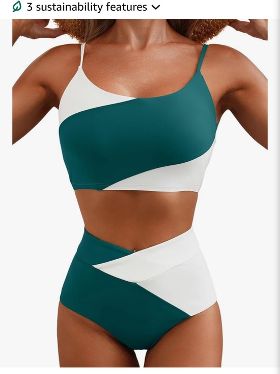 Herseas Other - Teal and White Asymmetric High-Waist Bikini Set
